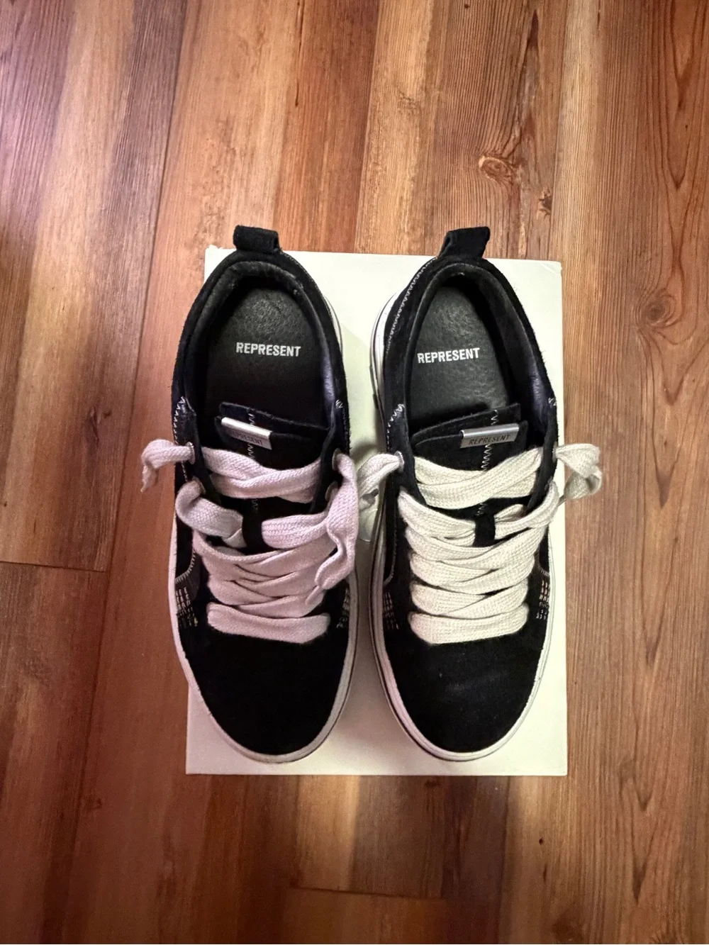 Black Suede Low-Top Sneakers with Cream Laces Represent Clo 9.5 MEN
